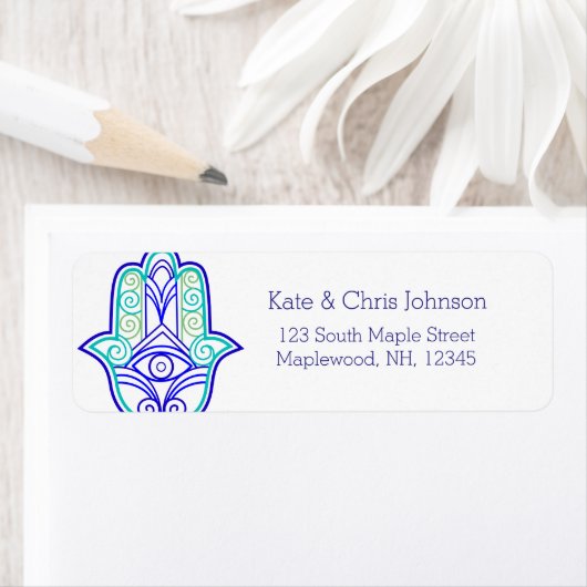 Hamsa ontwerp herrun adres label-blues etiket (Insitu)