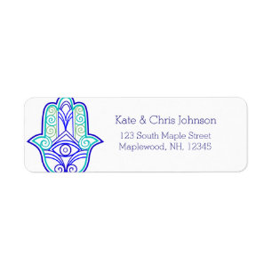 Hamsa ontwerp herrun adres label-blues etiket