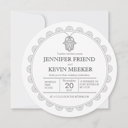 Hamsa-ronde huwelijksuitnodiging kaart (Voorkant)