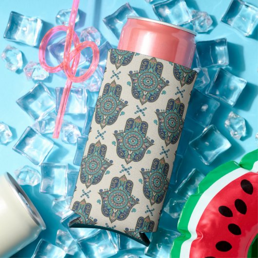 Hamsa Turquoise Blue Modern Mandala Seltzer Blikjeskoeler (Insitu Zomer)