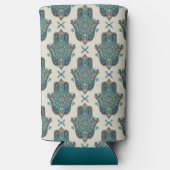 Hamsa Turquoise Blue Modern Mandala Seltzer Blikjeskoeler (Voorkant)
