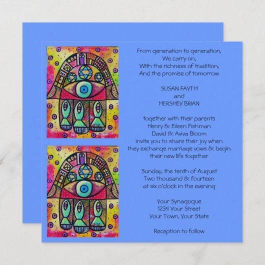 Hamsa Vis Huwelijksuitnodiging Kaart (Voorkant / Achterkant)