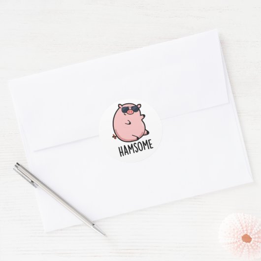 Hamsome Grappig Pun Ronde Sticker (Envelop)