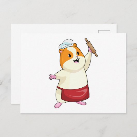 Hamster als bakker met deegroller briefkaart (Voorkant / Achterkant)
