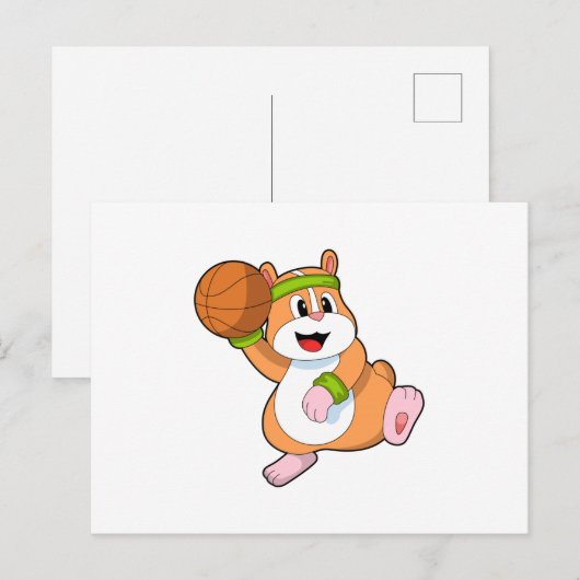 Hamster als basketballer met basketbal briefkaart (Voorkant / Achterkant)