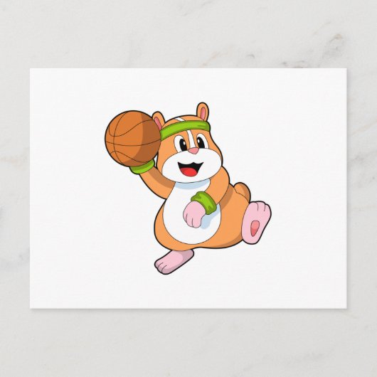 Hamster als basketballer met basketbal briefkaart (Voorkant)