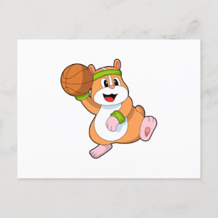 Hamster als basketballspeler met basketbal briefkaart
