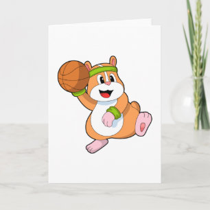 Hamster als basketballspeler met basketbal kaart