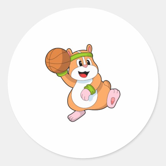 Hamster als Basketballspeler met Basketball Ronde Sticker (Voorkant)