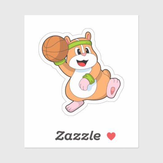 Hamster als Basketballspeler met Basketball Sticker (Vel)
