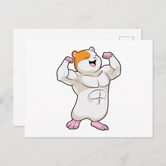 Hamster als bodybuilder met grote spieren briefkaart (Voorkant / Achterkant)