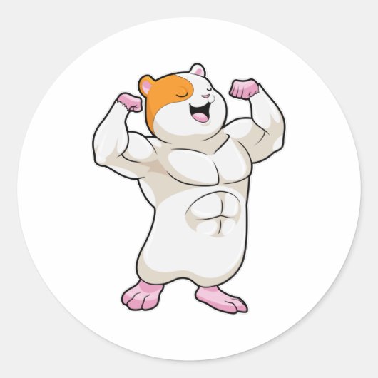 Hamster als Bodybuilder met grote spieren Ronde Sticker (Voorkant)