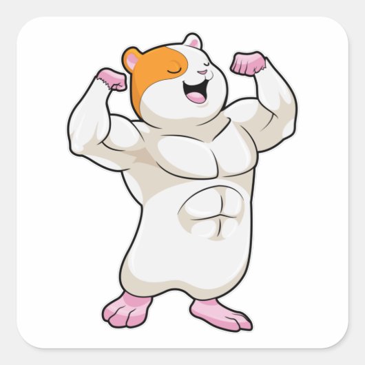 Hamster als Bodybuilder met grote spieren Vierkante Sticker (Voorkant)