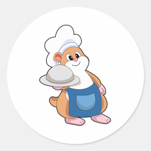 Hamster als Cook met Platter Ronde Sticker (Voorkant)