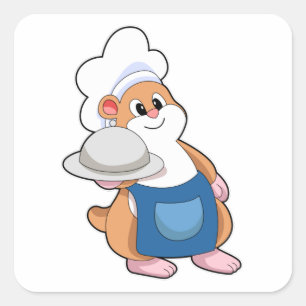 Hamster als Cook met Platter Vierkante Sticker