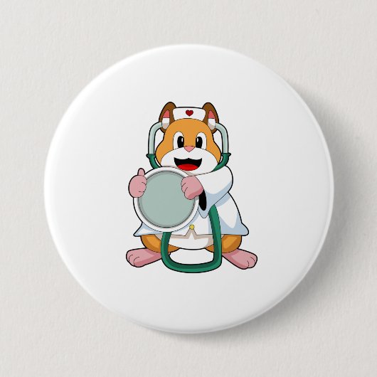 Hamster als Doctor met Stethoscoop.PNG Ronde Button 7,6 Cm (Voorkant)