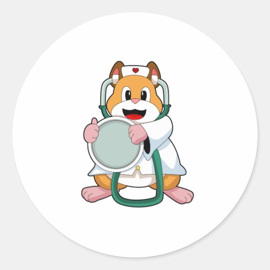 Hamster als Doctor met Stethoscoop.PNG Ronde Sticker (Voorkant)