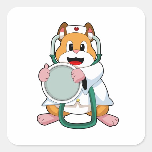 Hamster als Doctor met Stethoscoop.PNG Vierkante Sticker (Voorkant)