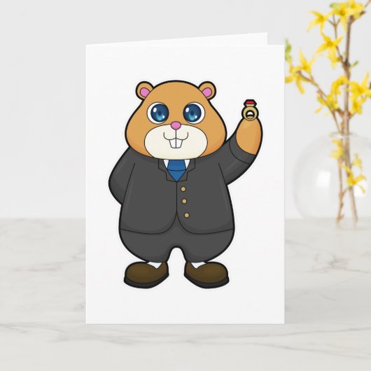 Hamster als Groom met bruiloft ring Kaart (Gele Bloem)