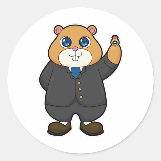 Hamster als Groom met bruiloft ring Ronde Sticker (Voorkant)