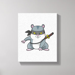 Hamster als Ninja bij de vechtkunst met zwaard Canvas Afdruk