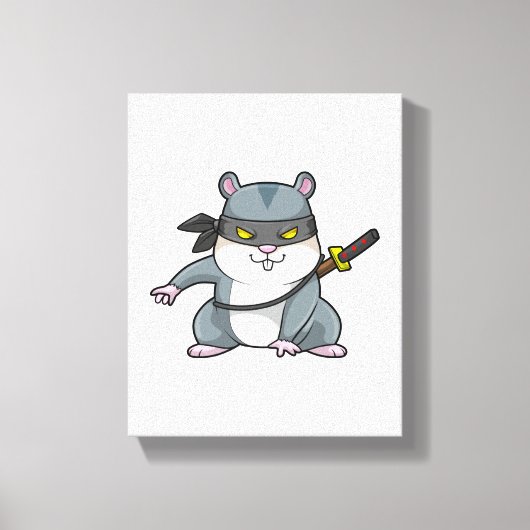 Hamster als Ninja bij de vechtkunst met zwaard Canvas Afdruk (Voorkant)