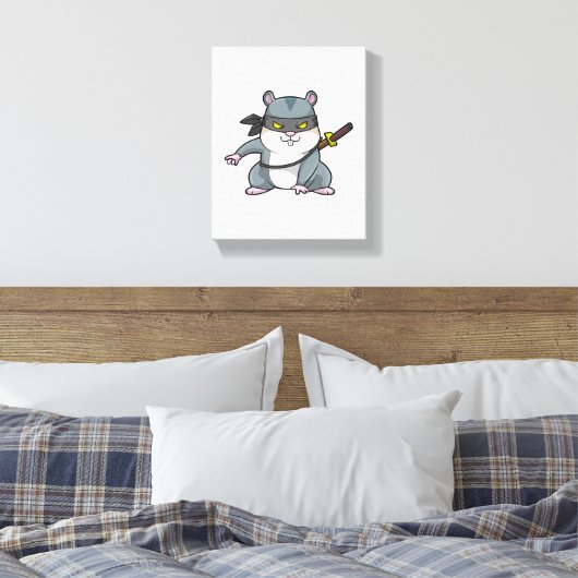 Hamster als Ninja bij de vechtkunst met zwaard Canvas Afdruk (Insitu (Slaapkamer))