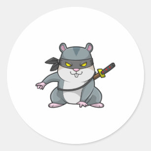 Hamster als Ninja bij de vechtkunst met zwaard Ronde Sticker