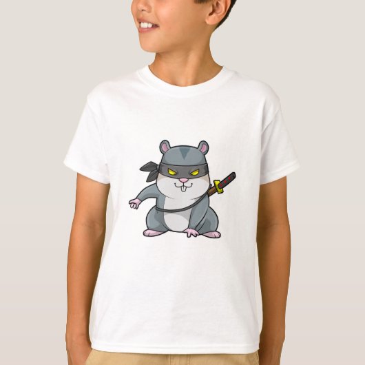 Hamster als Ninja bij de vechtkunst met zwaard T-shirt (Voorkant)