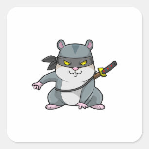 Hamster als Ninja bij de vechtkunst met zwaard Vierkante Sticker