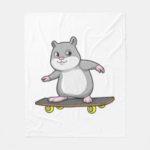 Hamster als Skater met Skateboard Fleece Deken