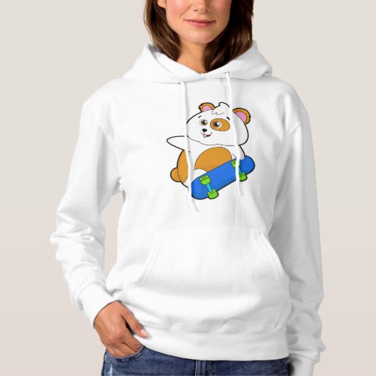 Hamster als Skater met Skateboard Hoodie (Voorkant)