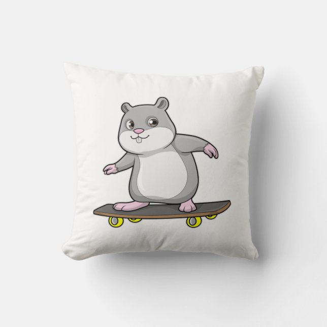 Hamster als Skater met Skateboard Kussen (Voorkant)