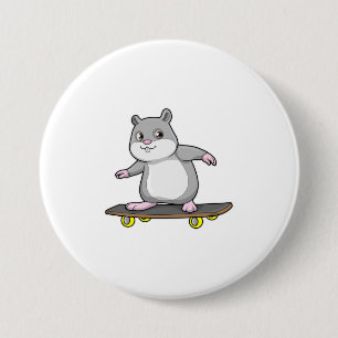 Hamster als Skater met Skateboard Ronde Button 7,6 Cm
