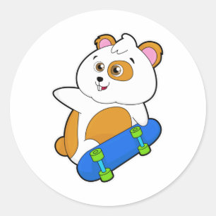 Hamster als Skater met Skateboard Ronde Sticker