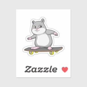Hamster als Skater met Skateboard Sticker