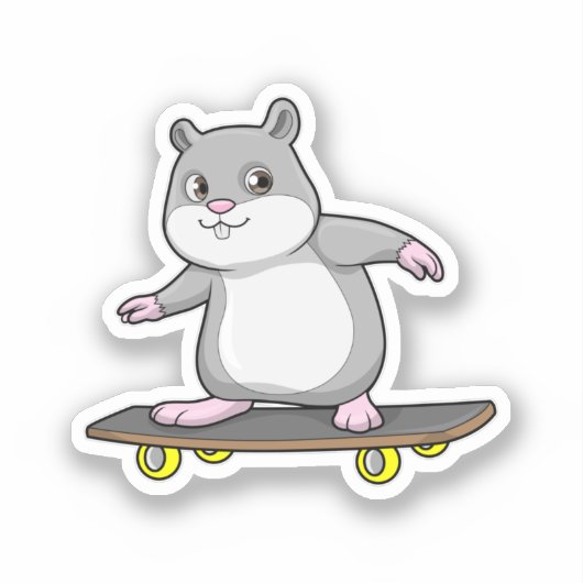 Hamster als Skater met Skateboard Sticker (Voorkant)