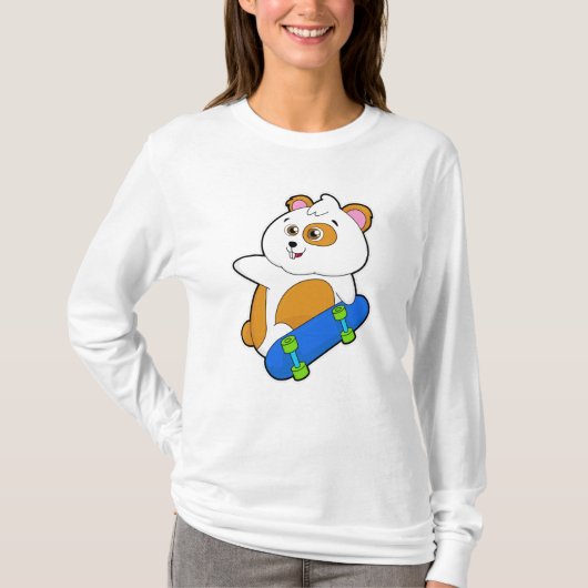Hamster als Skater met Skateboard T-shirt (Voorkant)