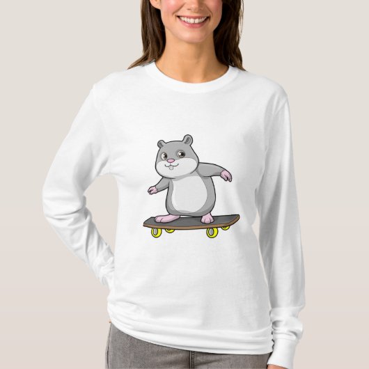 Hamster als Skater met Skateboard T-shirt (Voorkant)