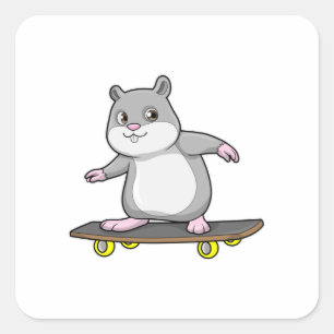 Hamster als Skater met Skateboard Vierkante Sticker