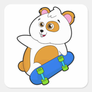 Hamster als Skater met Skateboard Vierkante Sticker