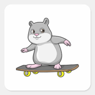 Hamster als Skater met Skateboard Vierkante Sticker