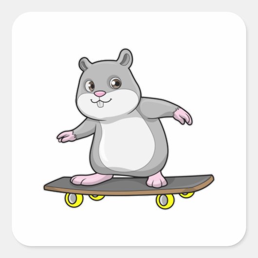 Hamster als Skater met Skateboard Vierkante Sticker (Voorkant)