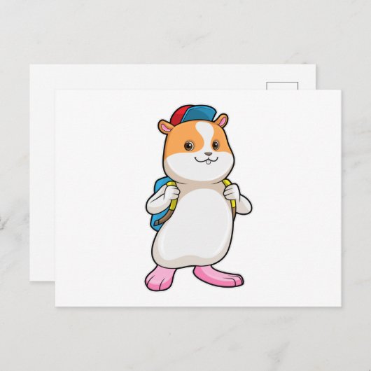Hamster als student met rugzak en pet briefkaart (Voorkant / Achterkant)