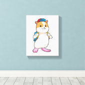 Hamster als student met rugzak en Pet Canvas Afdruk (Insitu (Houten vloer))