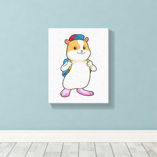 Hamster als student met rugzak en Pet Canvas Afdruk (Insitu (Houten vloer))