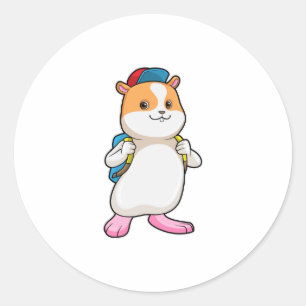 Hamster als student met rugzak en Pet Ronde Sticker