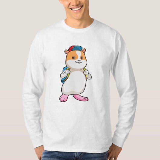 Hamster als student met rugzak en Pet T-shirt (Voorkant)