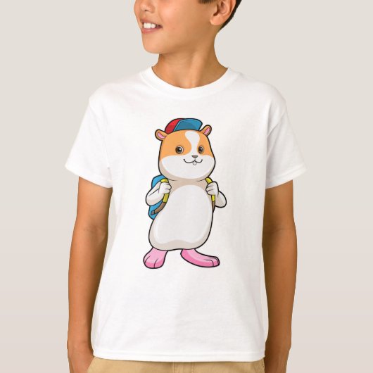 Hamster als student met rugzak en Pet T-shirt (Voorkant)