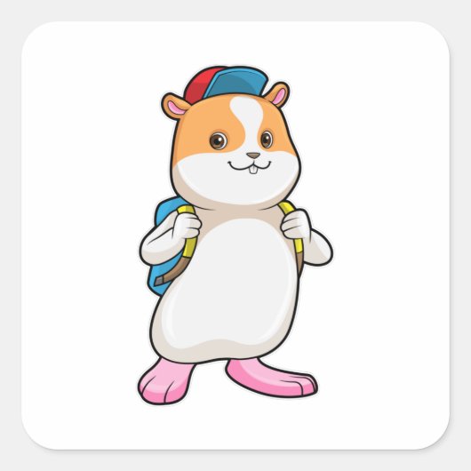 Hamster als student met rugzak en Pet Vierkante Sticker (Voorkant)